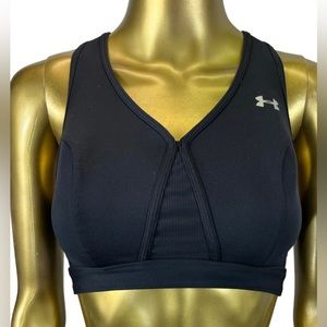 Under Armour Pull Over Sports Bra, Nylon, Size Med, Black